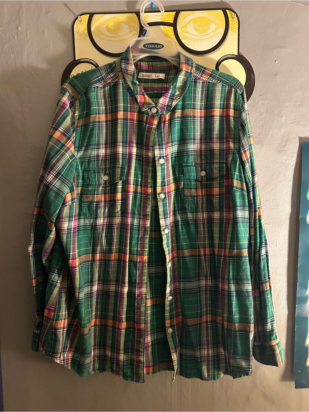 Old Navy Green Plaid Button-Up Shirt